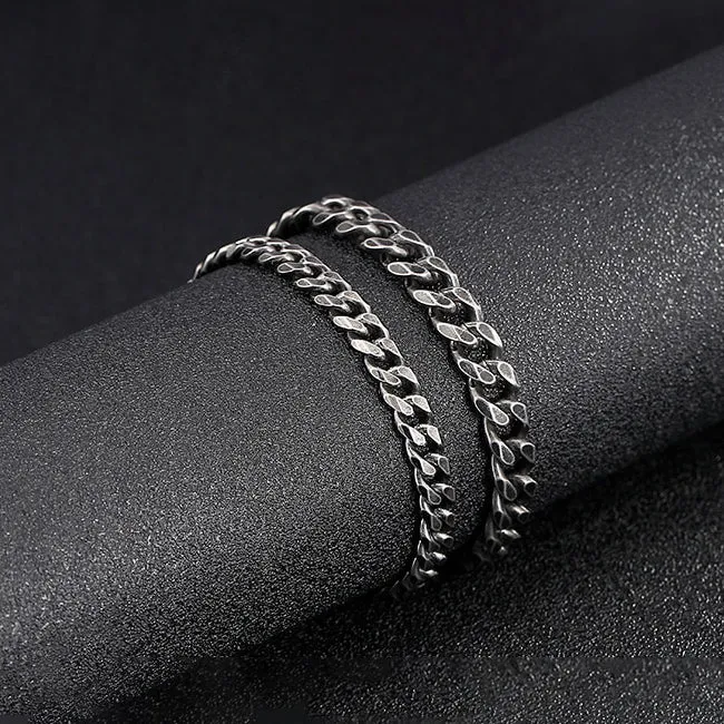 Oxidized Sterling Silver Curb Chain 9 inch Bracelet Men's Vintage Jewelry