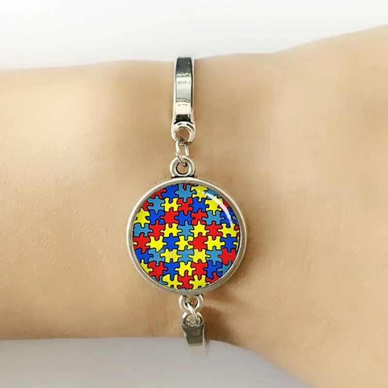 Pakutee Autism Heart bracelet colorful Autism Awareness Puzzle Pieces charm bracelets women jewelery Take Care of autism