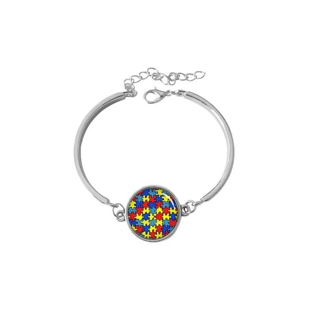 Pakutee Autism Heart bracelet colorful Autism Awareness Puzzle Pieces charm bracelets women jewelery Take Care of autism