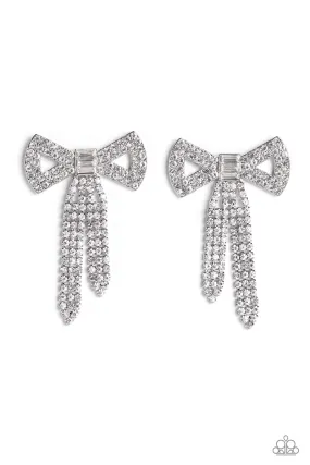 Paparazzi Just BOW With It White Exclusive Post Earrings