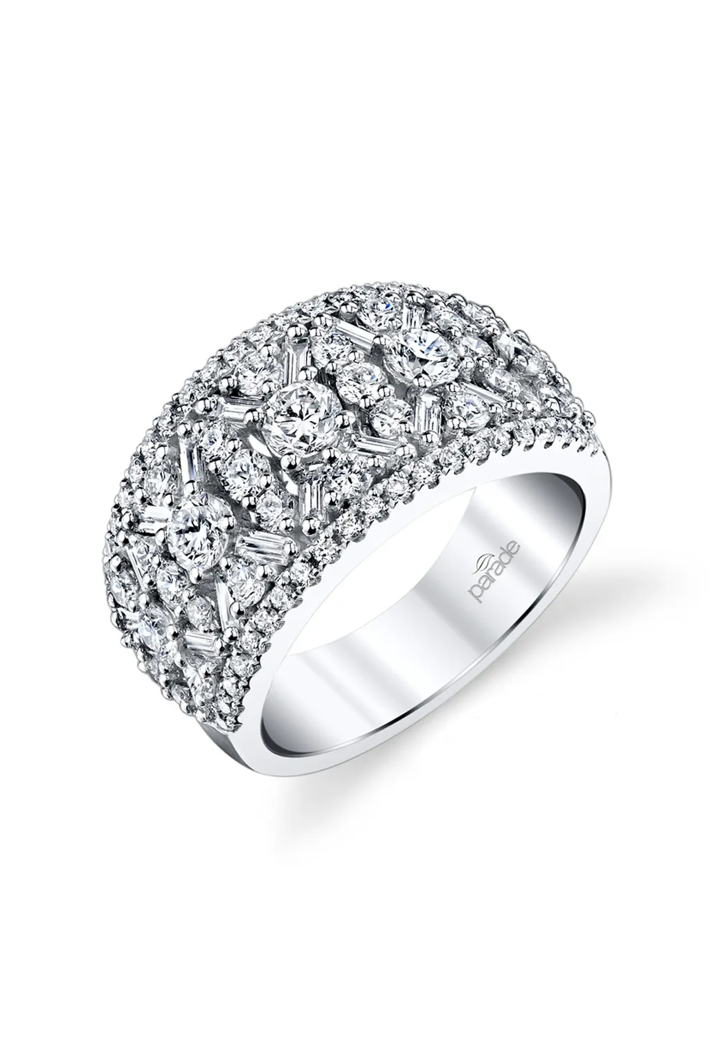 Parade Design Platinum Wide Round & Baguette Diamond Band