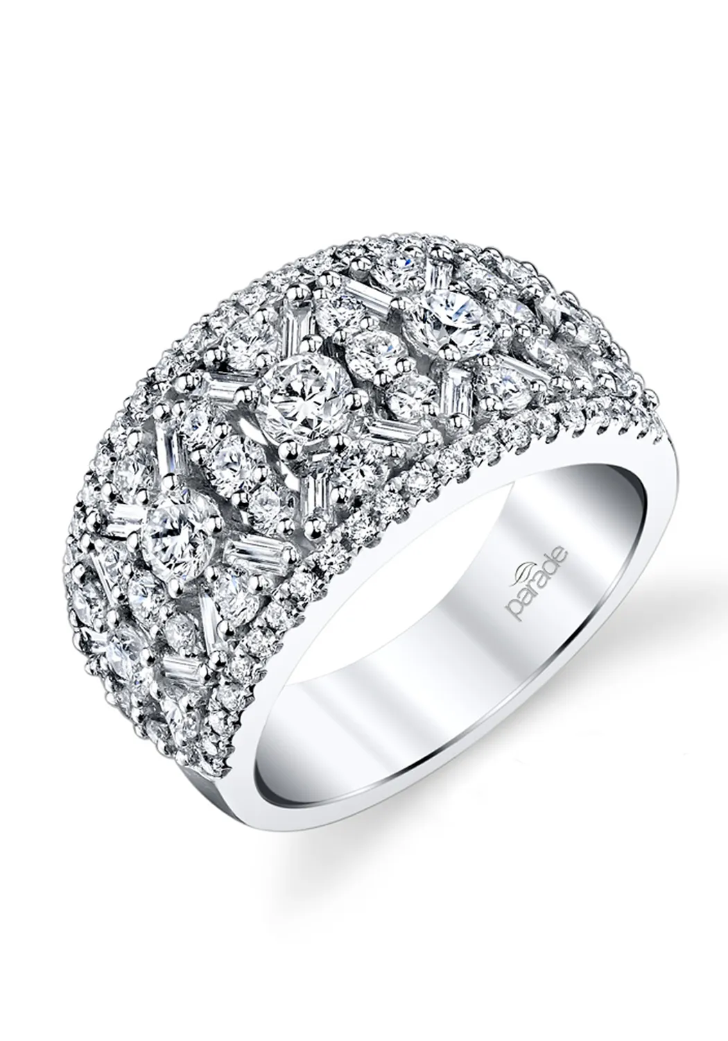 Parade Design Platinum Wide Round & Baguette Diamond Band