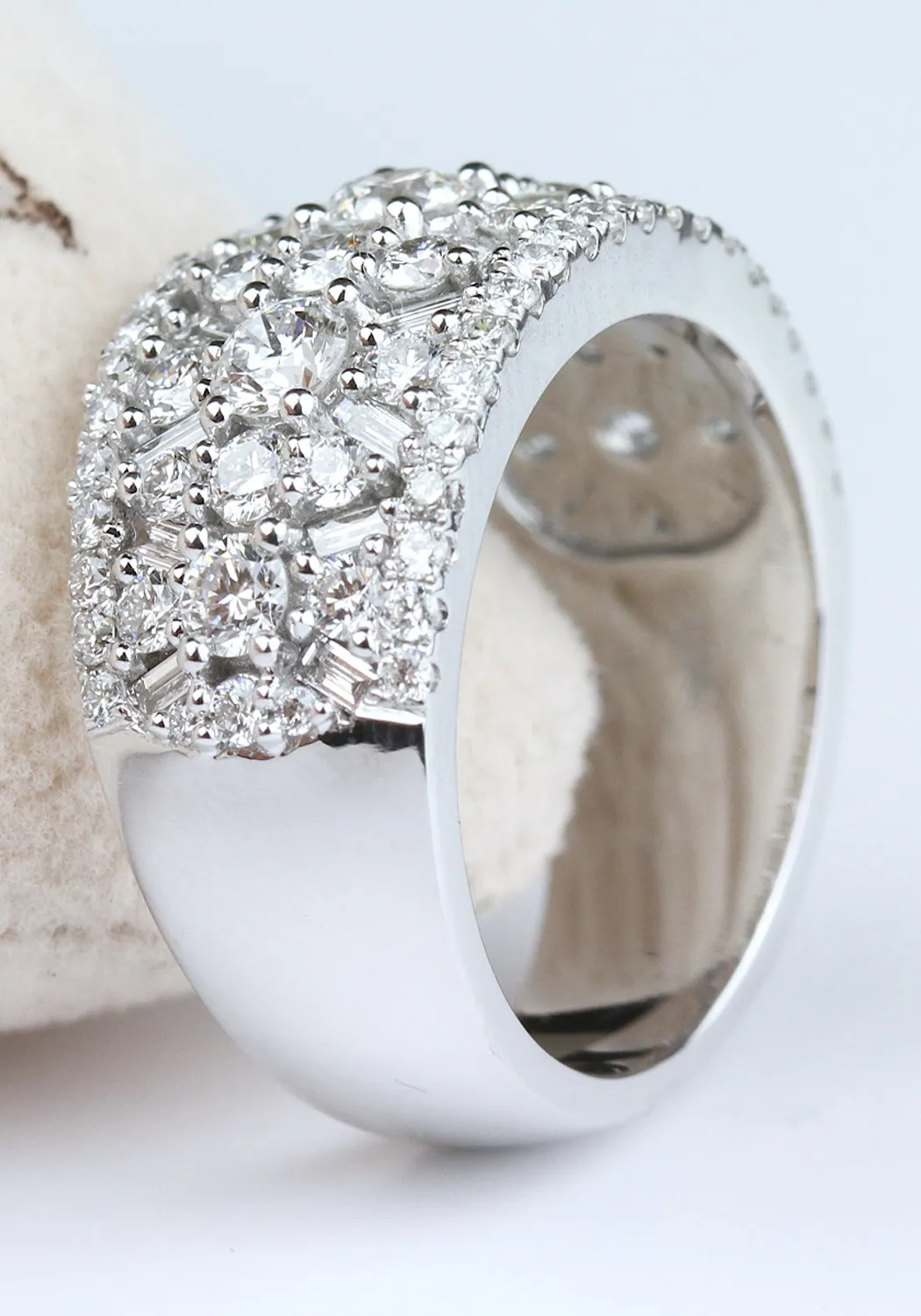 Parade Design Platinum Wide Round & Baguette Diamond Band