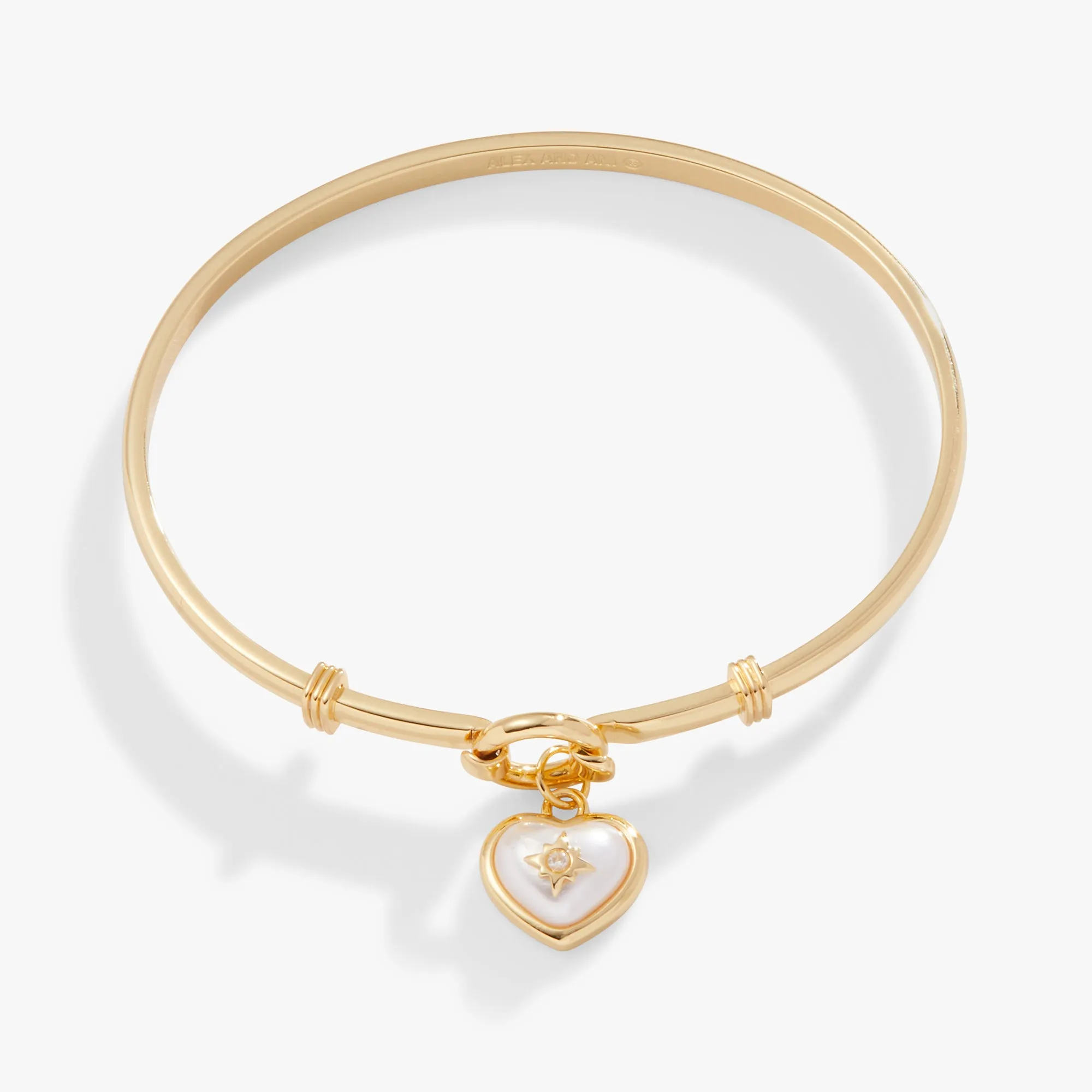 Pearl Heart   Crystal Charm Clip Bangle