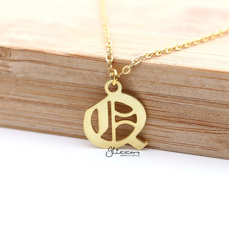 Personalized 24K Gold Plated over Sterling Silver Alphabet Necklace- Old English Font