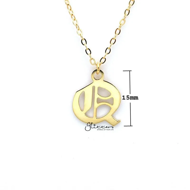 Personalized 24K Gold Plated over Sterling Silver Alphabet Necklace- Old English Font