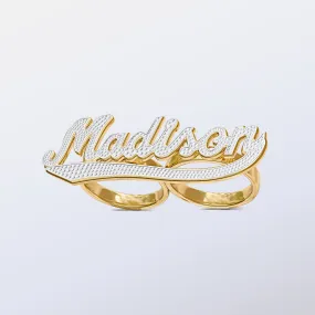 Personalized Two-Finger Name Ring with Beading and Rhodium With Tail  Madison