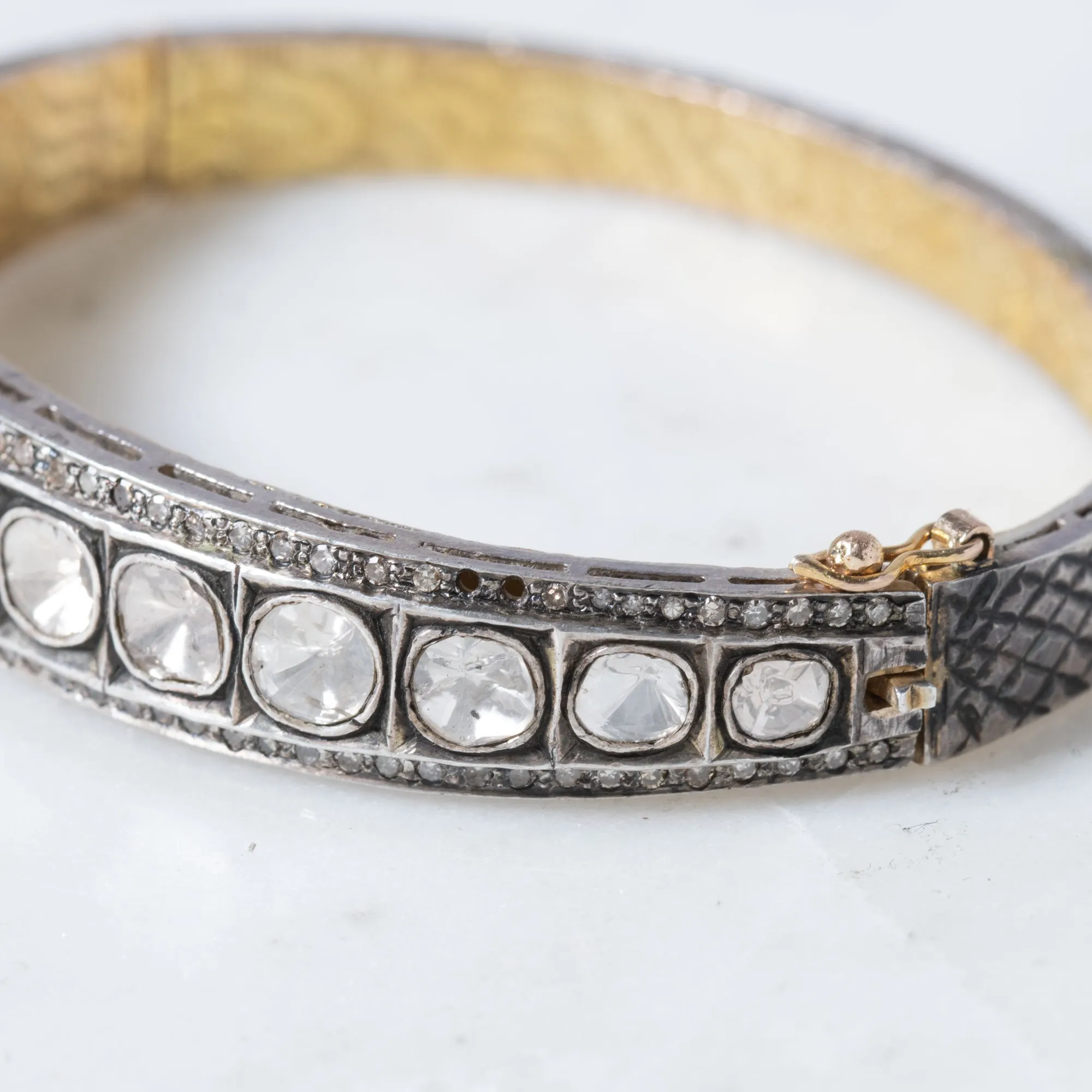 Polki Diamond with Silver Scale Back Bangle