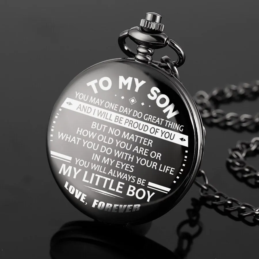 "To My Son" Steampunk Vintage Quartz Chain Link Pocket Watch