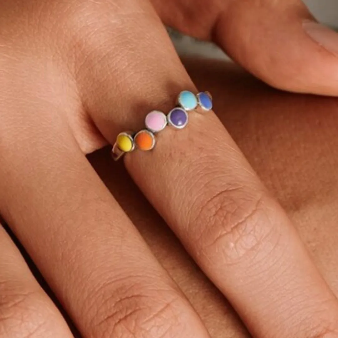 RAINBOW ENAMEL BALLS ADJUSTABLE RING