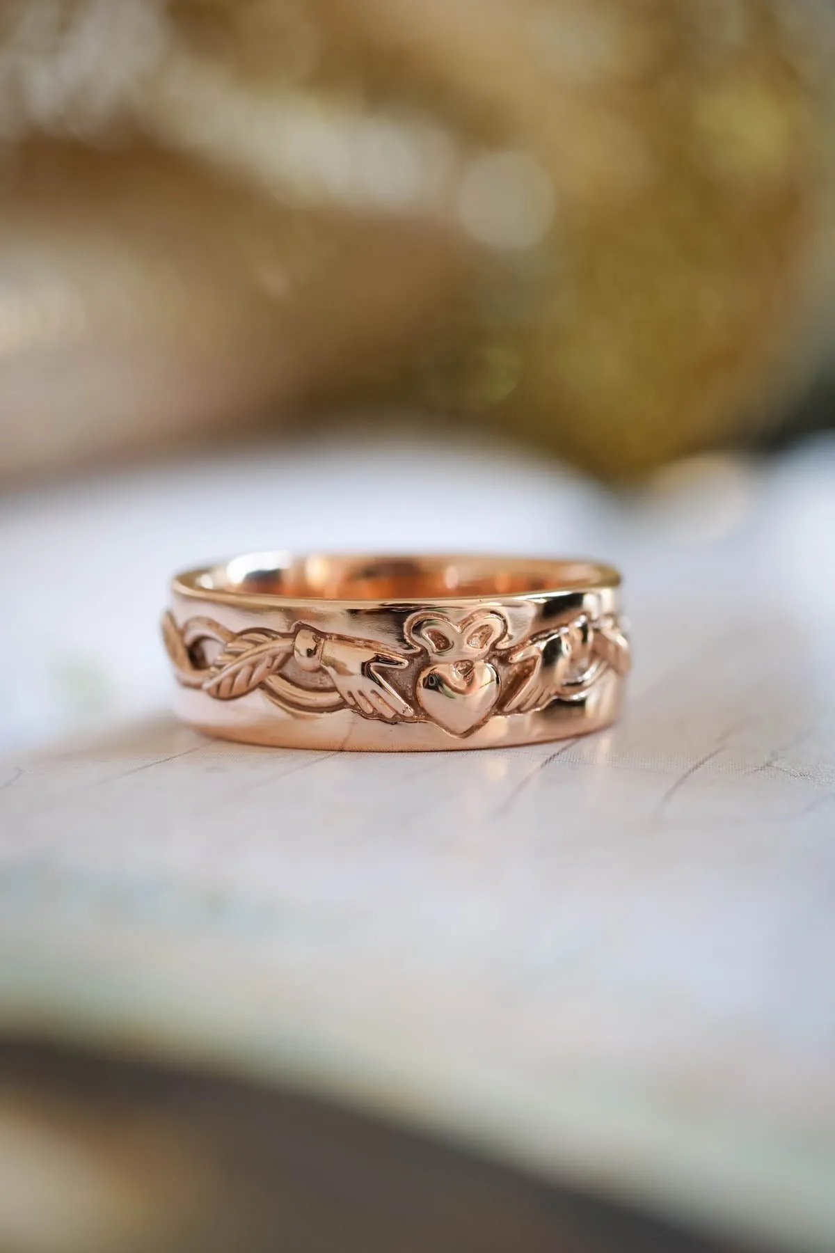 READY TO SHIP: Celtic wedding band in 14K rose gold, RING SIZE 9.5 US