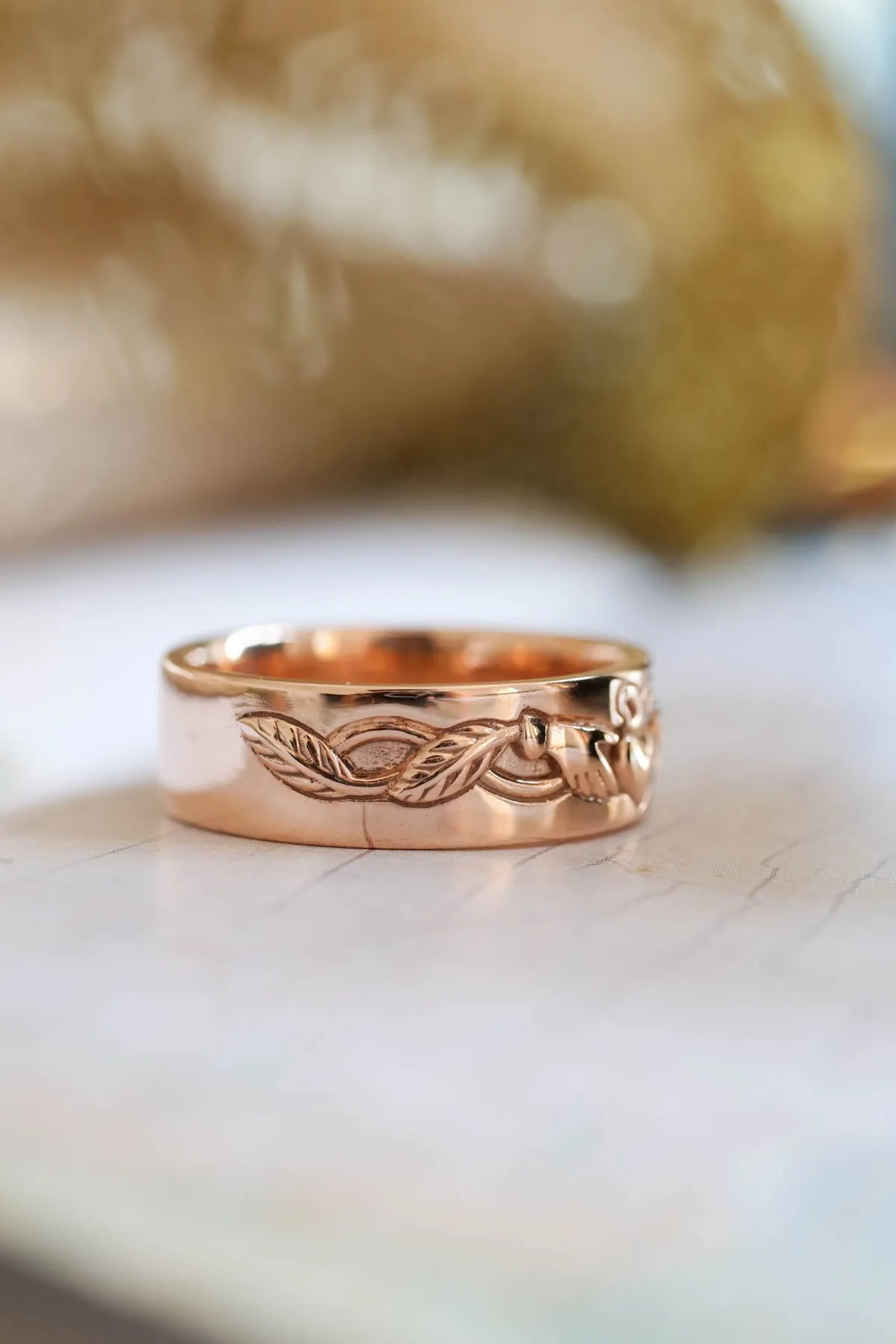 READY TO SHIP: Celtic wedding band in 14K rose gold, RING SIZE 9.5 US