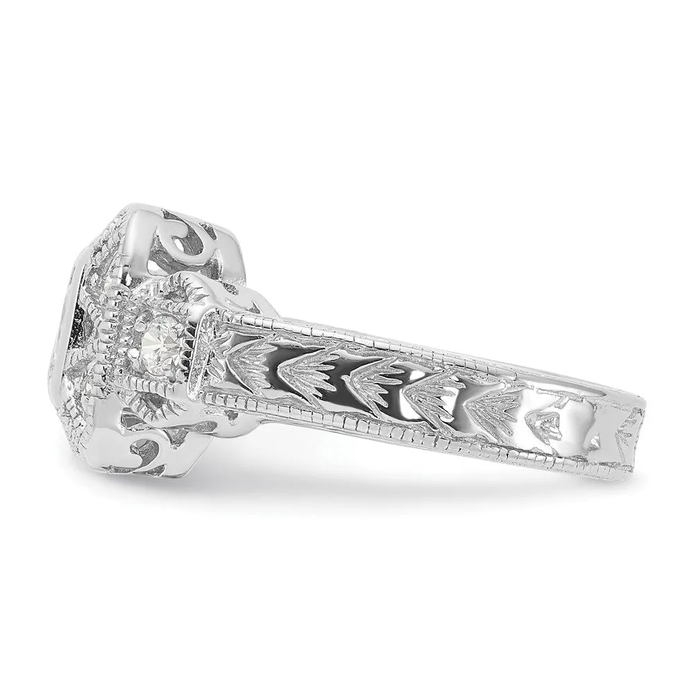 Rhodium-Plated CZ Antique Style Ring in Sterling Silver