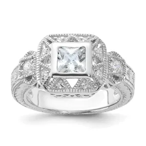 Rhodium-Plated CZ Antique Style Ring in Sterling Silver