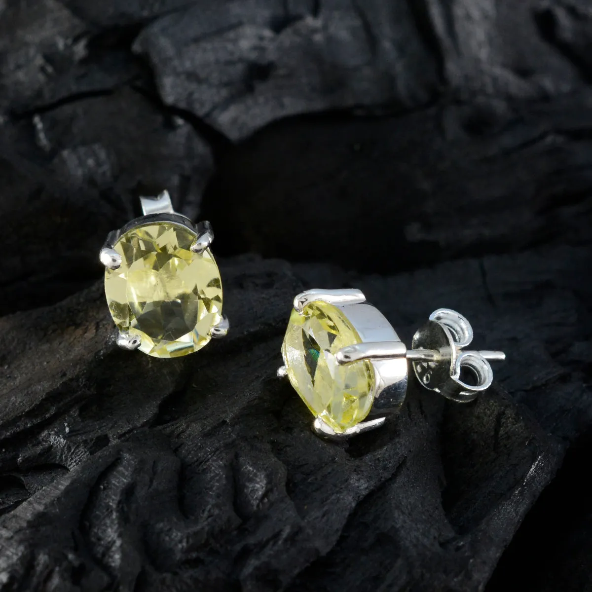 Riyo Beauteous 925 Sterling Silver Earring For Female Lemon Quartz Earring Bezel Setting Yellow Earring Stud Earring