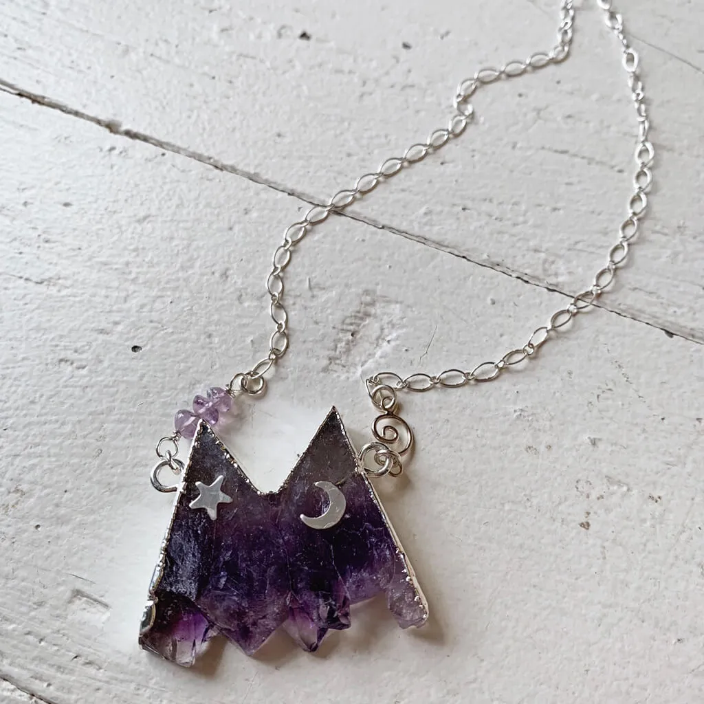 rocky mountain // silver electroformed amethyst slice mountain pendant necklace