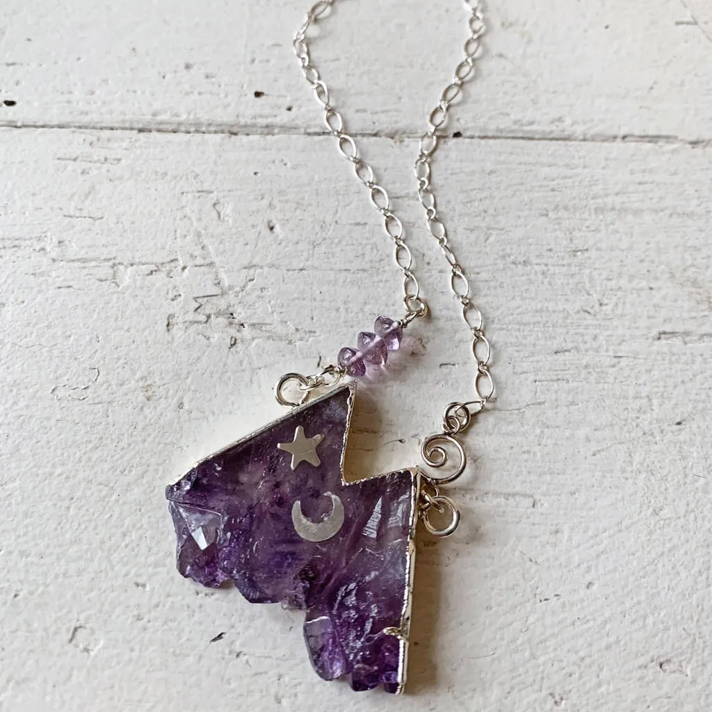 rocky mountain // silver electroformed amethyst slice mountain pendant necklace