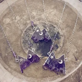 rocky mountain // silver electroformed amethyst slice mountain pendant necklace