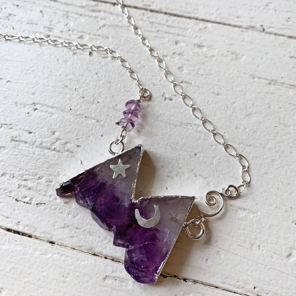 rocky mountain // silver electroformed amethyst slice mountain pendant necklace