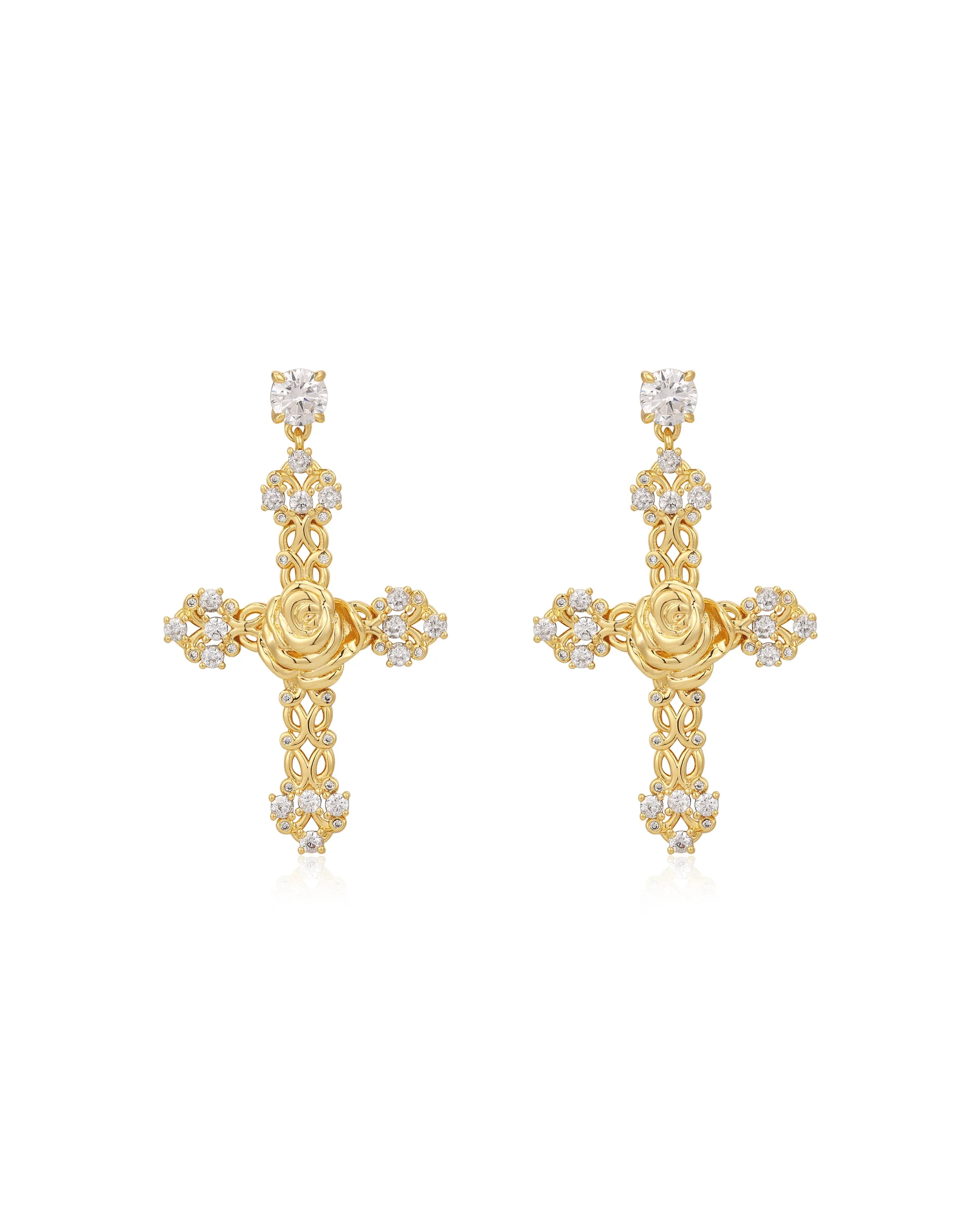 Rosa Cross Statement Earrings- Gold