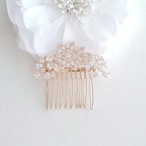 Rose Gold Diamante Hair Comb-Lara