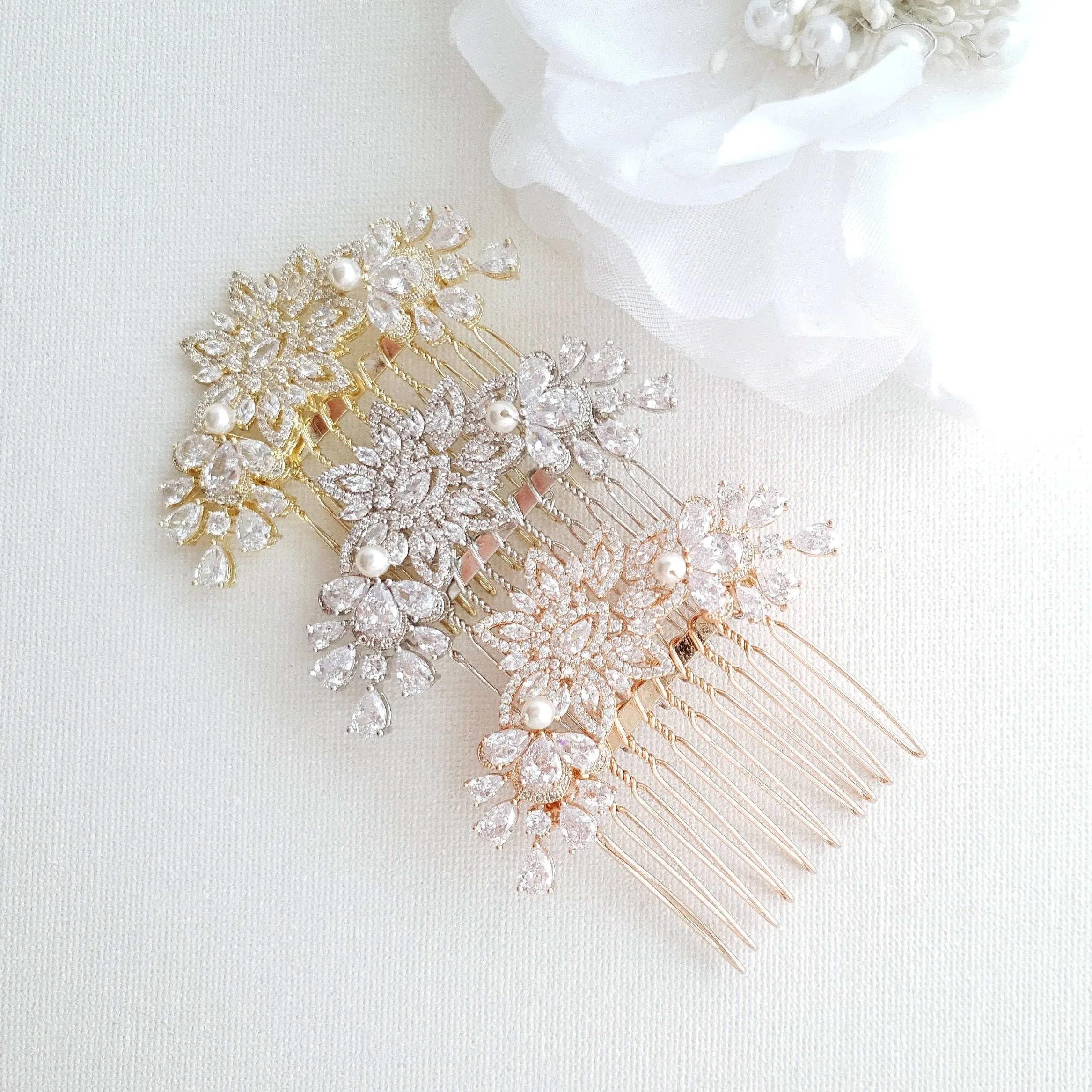 Rose Gold Diamante Hair Comb-Lara