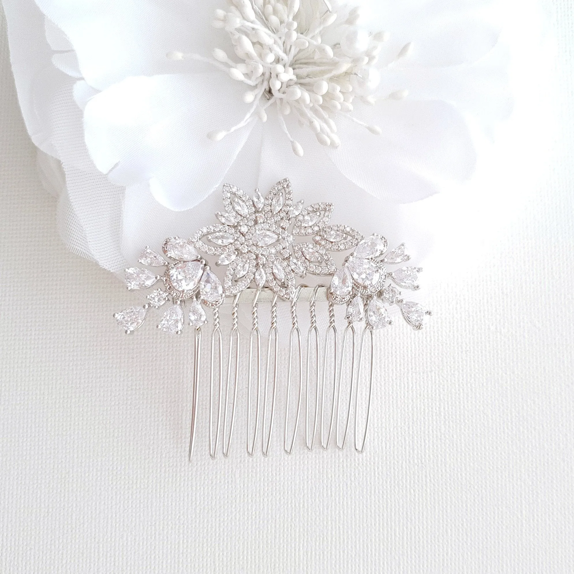 Rose Gold Diamante Hair Comb-Lara