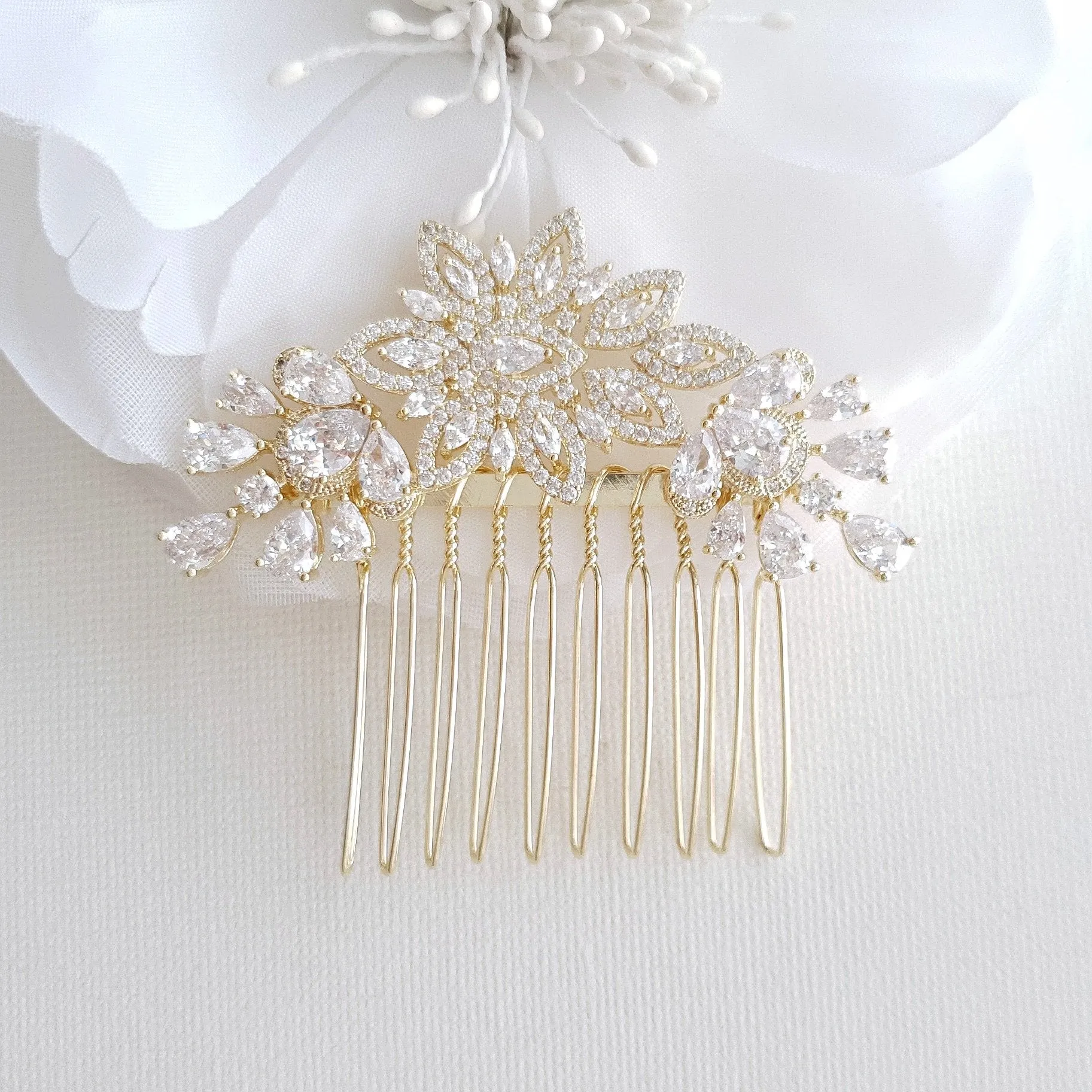 Rose Gold Diamante Hair Comb-Lara