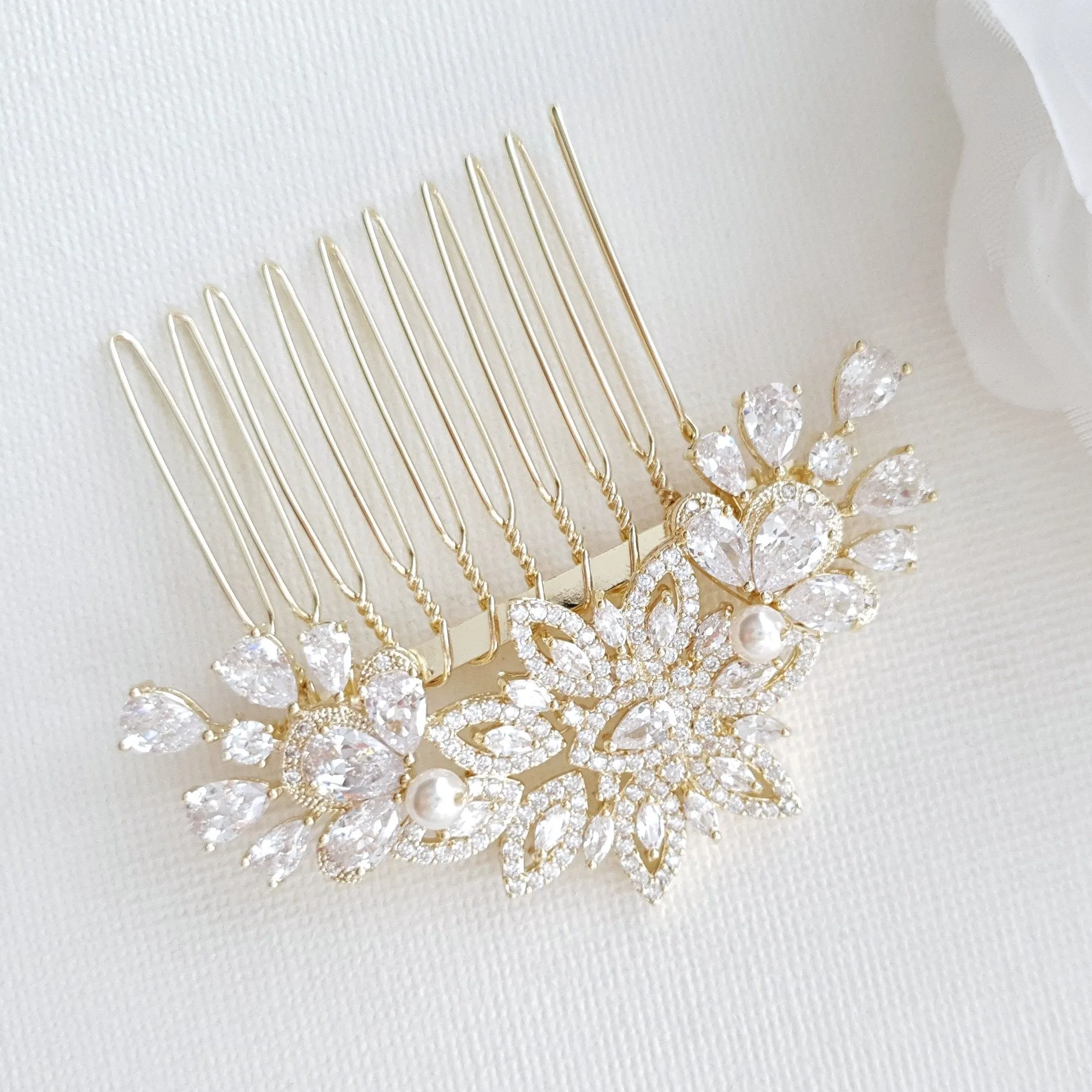 Rose Gold Diamante Hair Comb-Lara