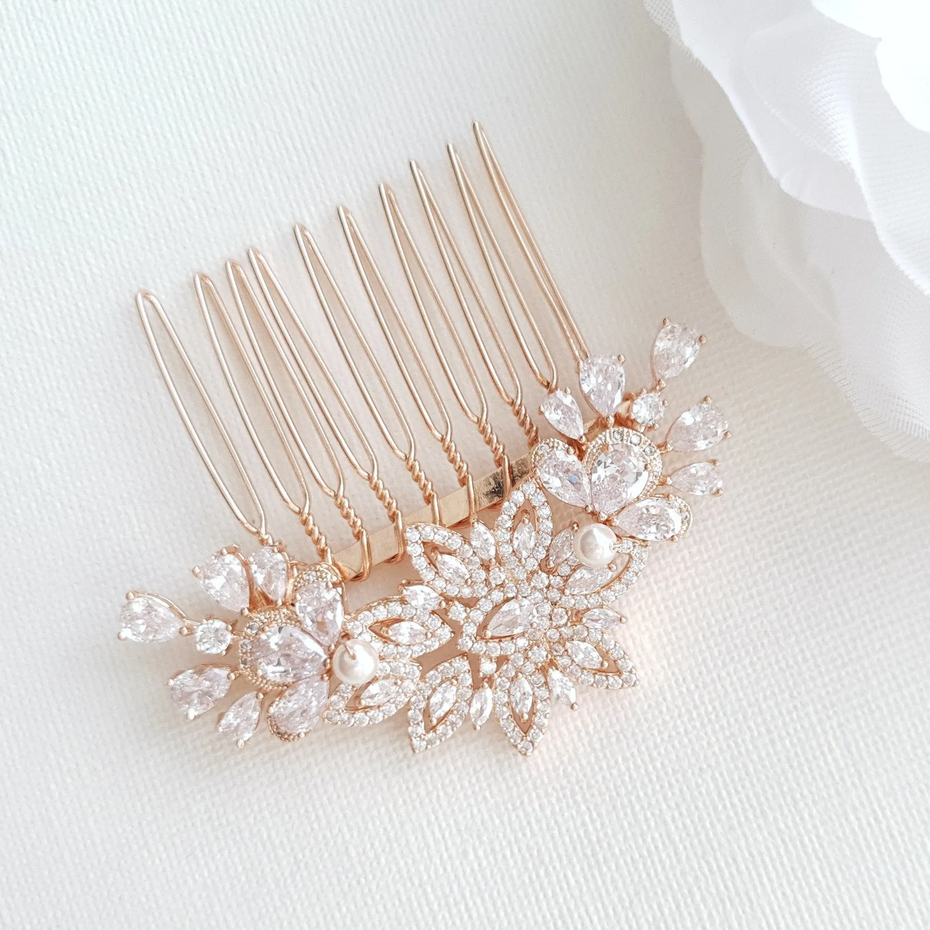 Rose Gold Diamante Hair Comb-Lara