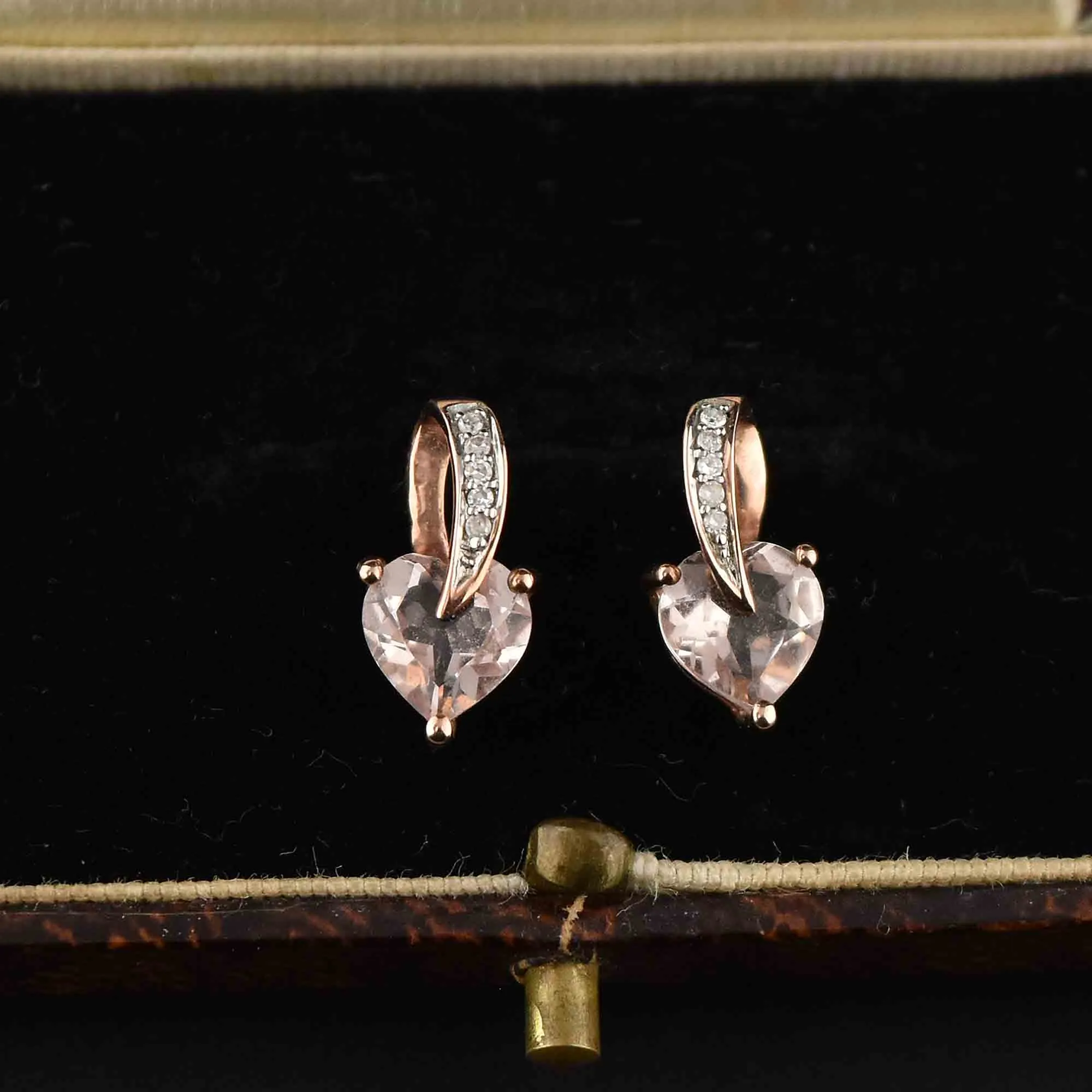 Rose Gold Diamond Morganite Heart Stud Earrings