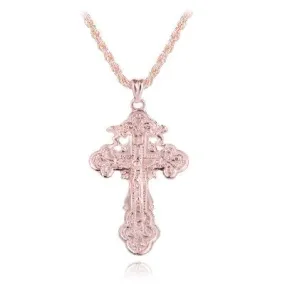 Rose Gold Ortodox Crucifix Pendant and Chain Necklace