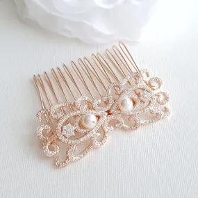 Rose Gold Vintage Bridal Hair Comb-Arletty