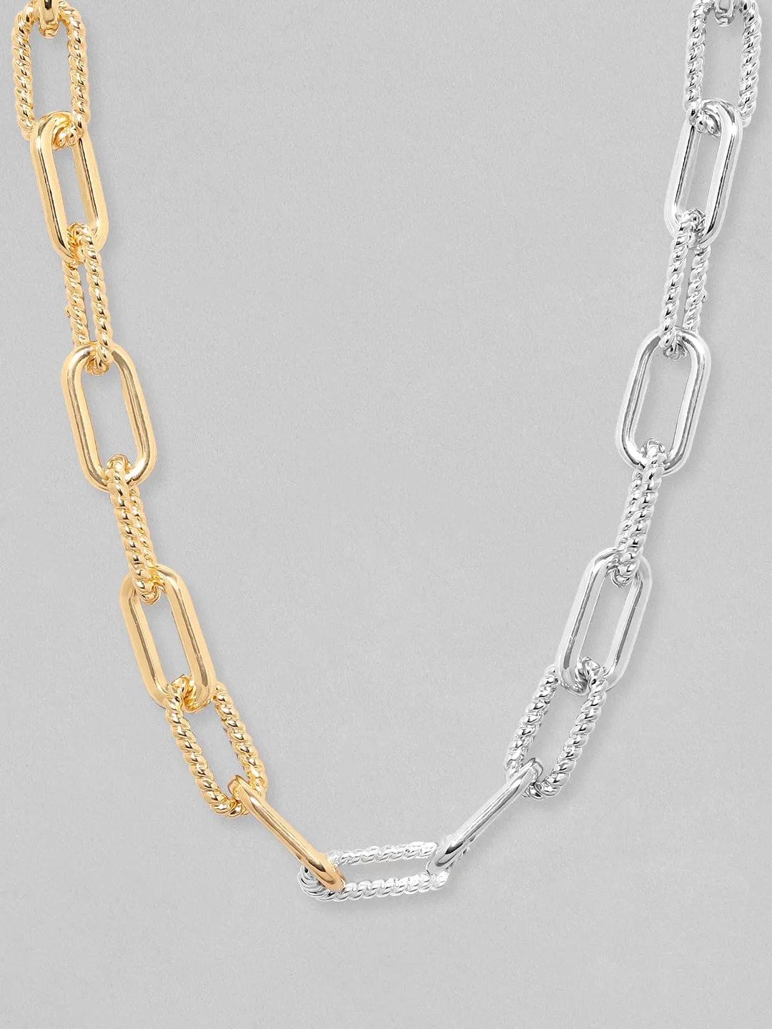 Rubans Voguish Gold  Rhodium Plated Cuban Shape Chain