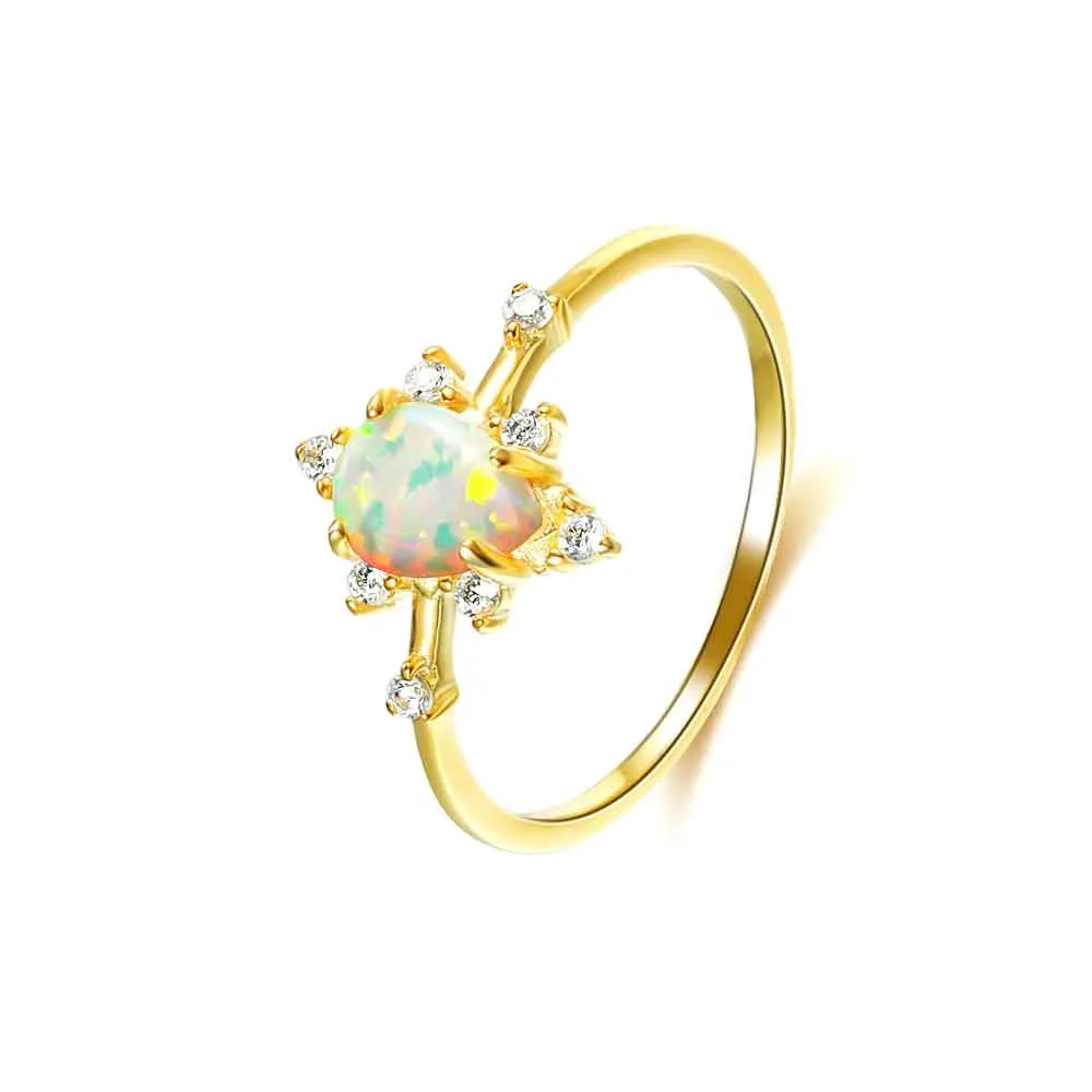 S925 Silver Gold-plated Drop Shaped Opal Ring for Women