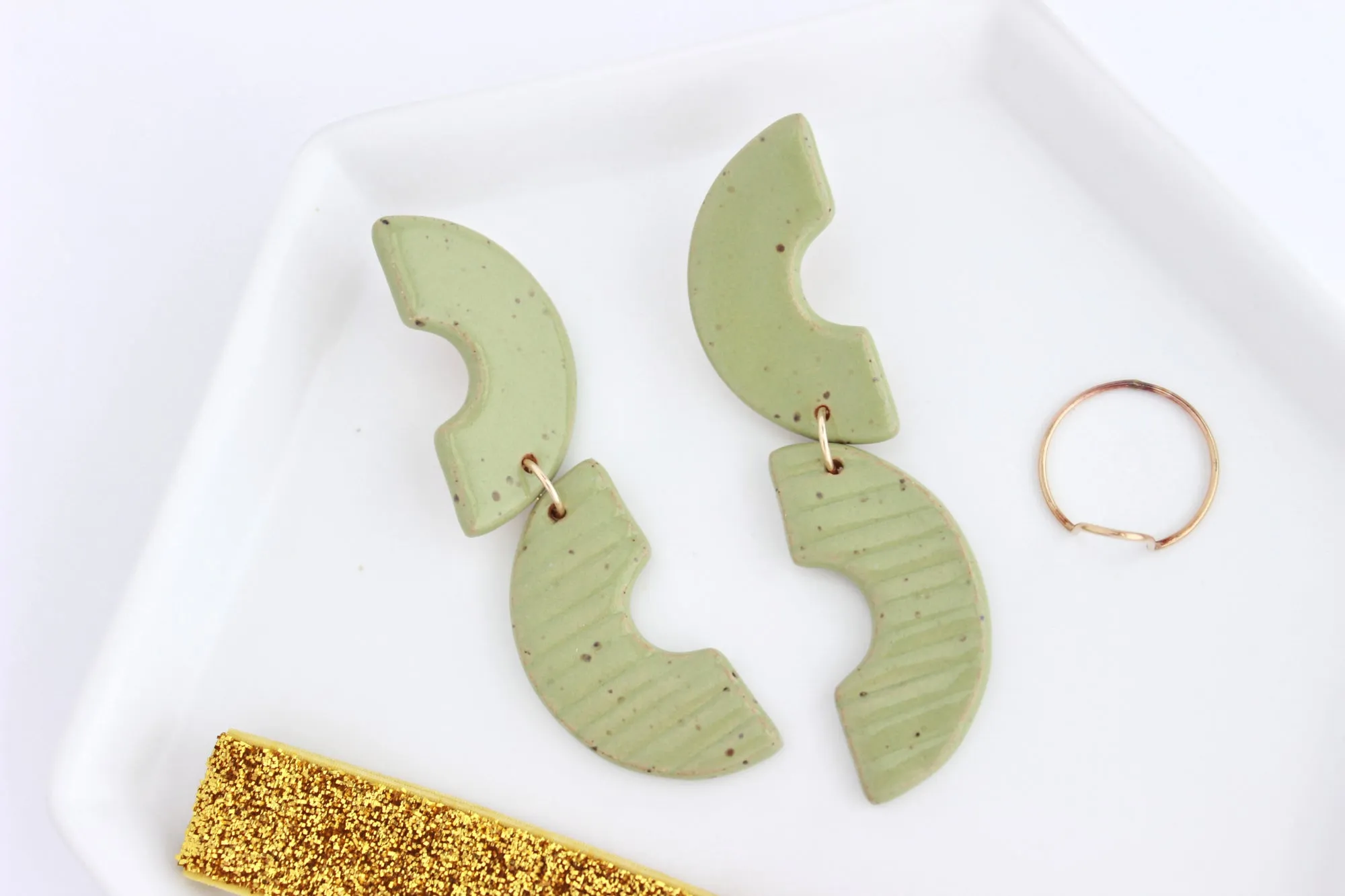 Sage Sideways Rainbow Statement Earrings