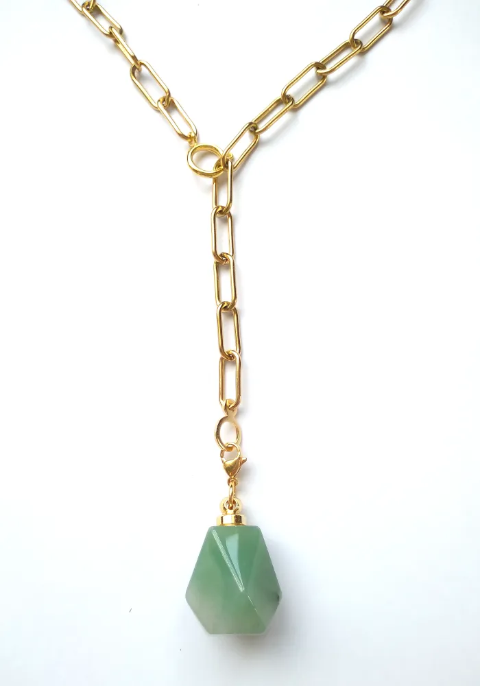 Samantha Necklace with Hexagon Aventurine Essential Oil Bottle