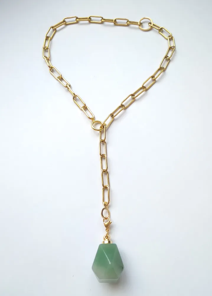 Samantha Necklace with Hexagon Aventurine Essential Oil Bottle