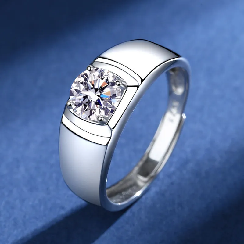 Silver Moissanite Men's Smooth Ring