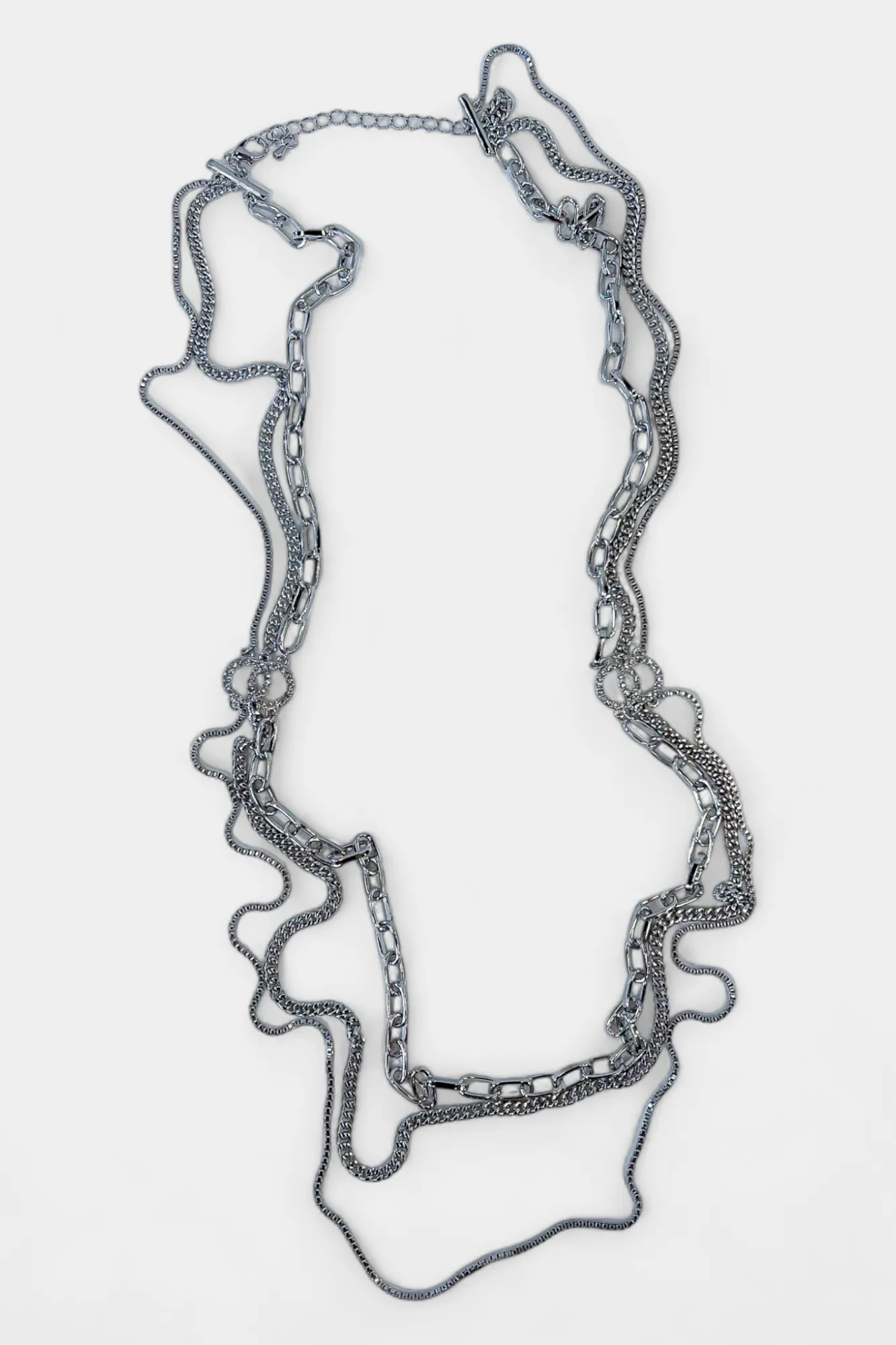 Silver Multi Chain Long Necklace