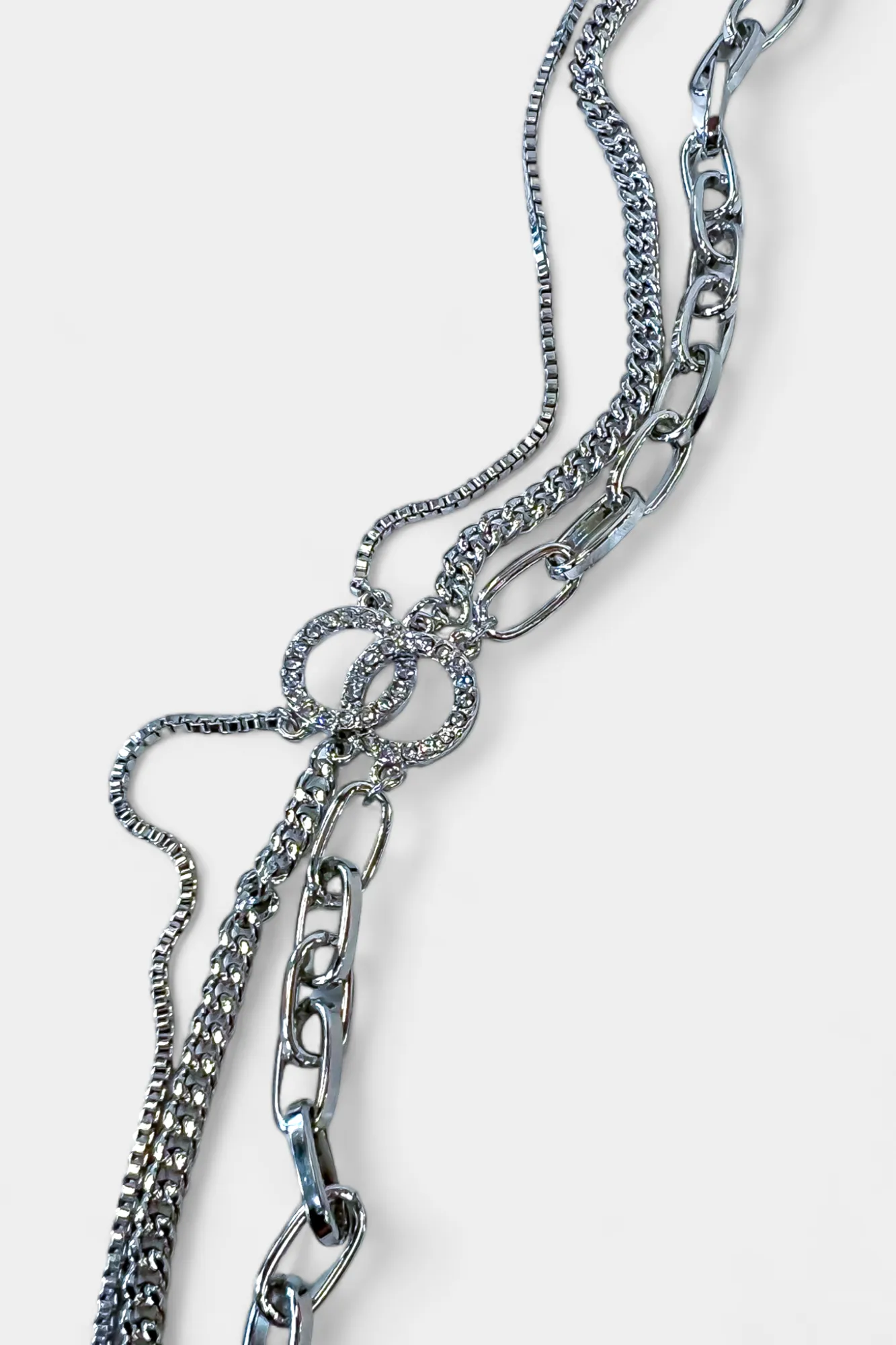 Silver Multi Chain Long Necklace