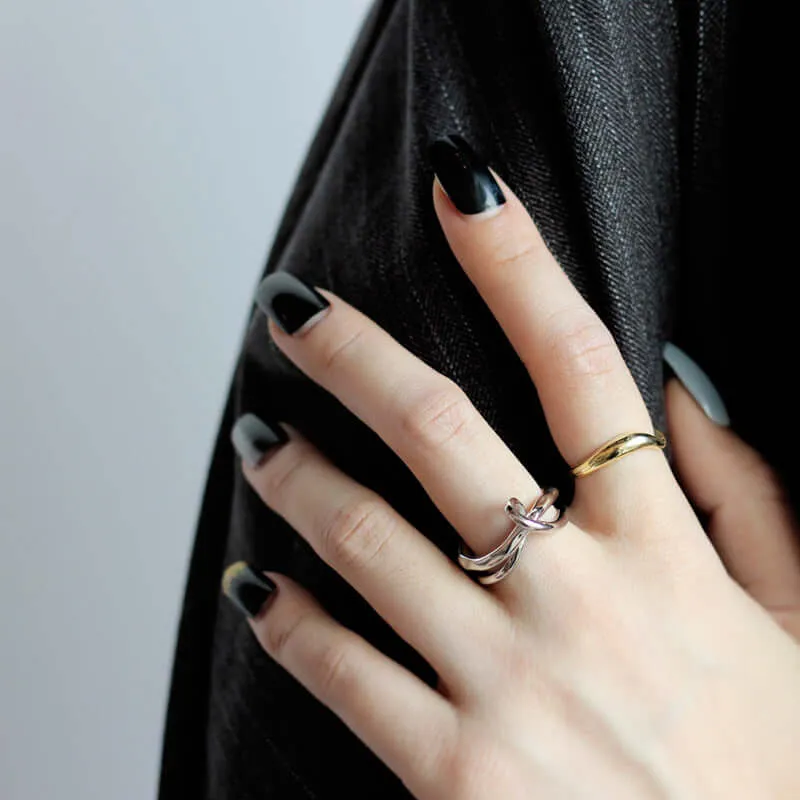 Silver Multi-Layered Twisted Irregular Lines Band Ring