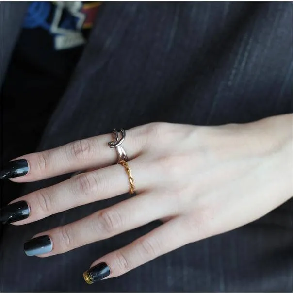 Silver Multi-Layered Twisted Irregular Lines Band Ring