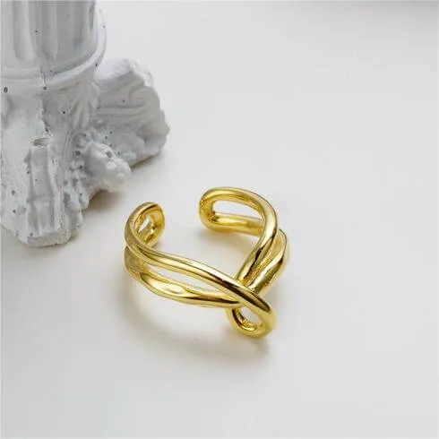 Silver Multi-Layered Twisted Irregular Lines Band Ring