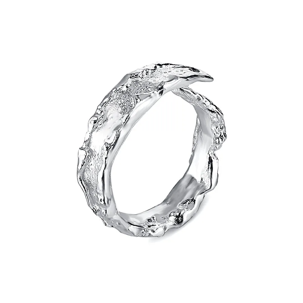 Simple Textured S925 Silver Burnt Crinkle Texture Band Ring