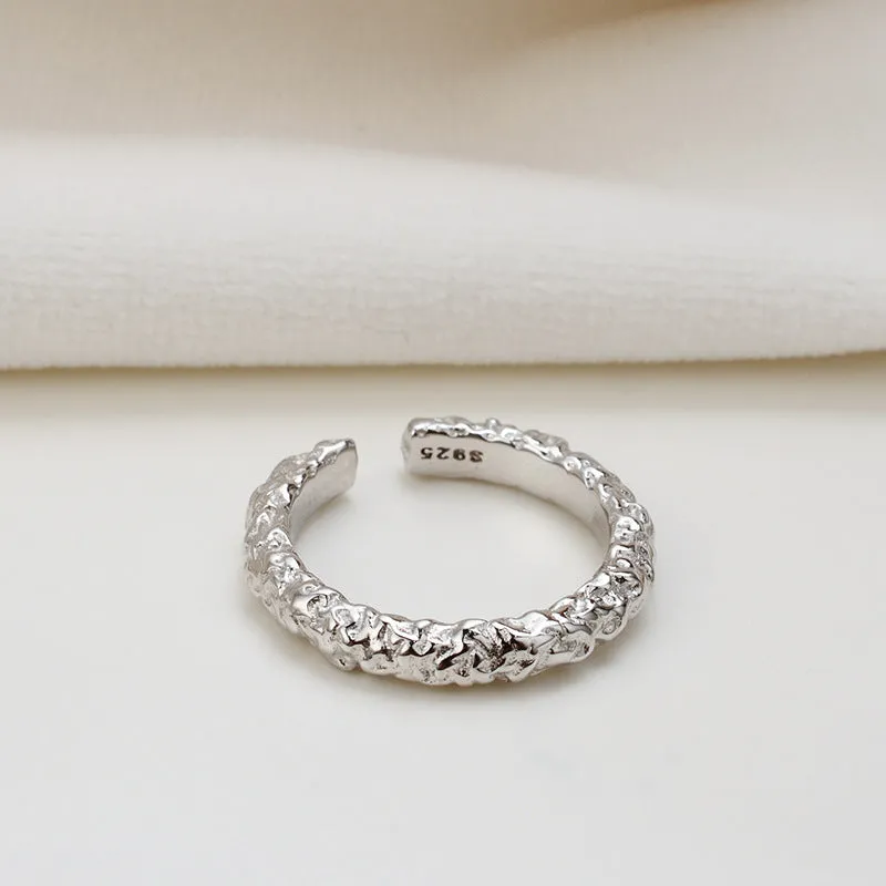 Simple Tinfoil Textured Sterling Silver Band Ring