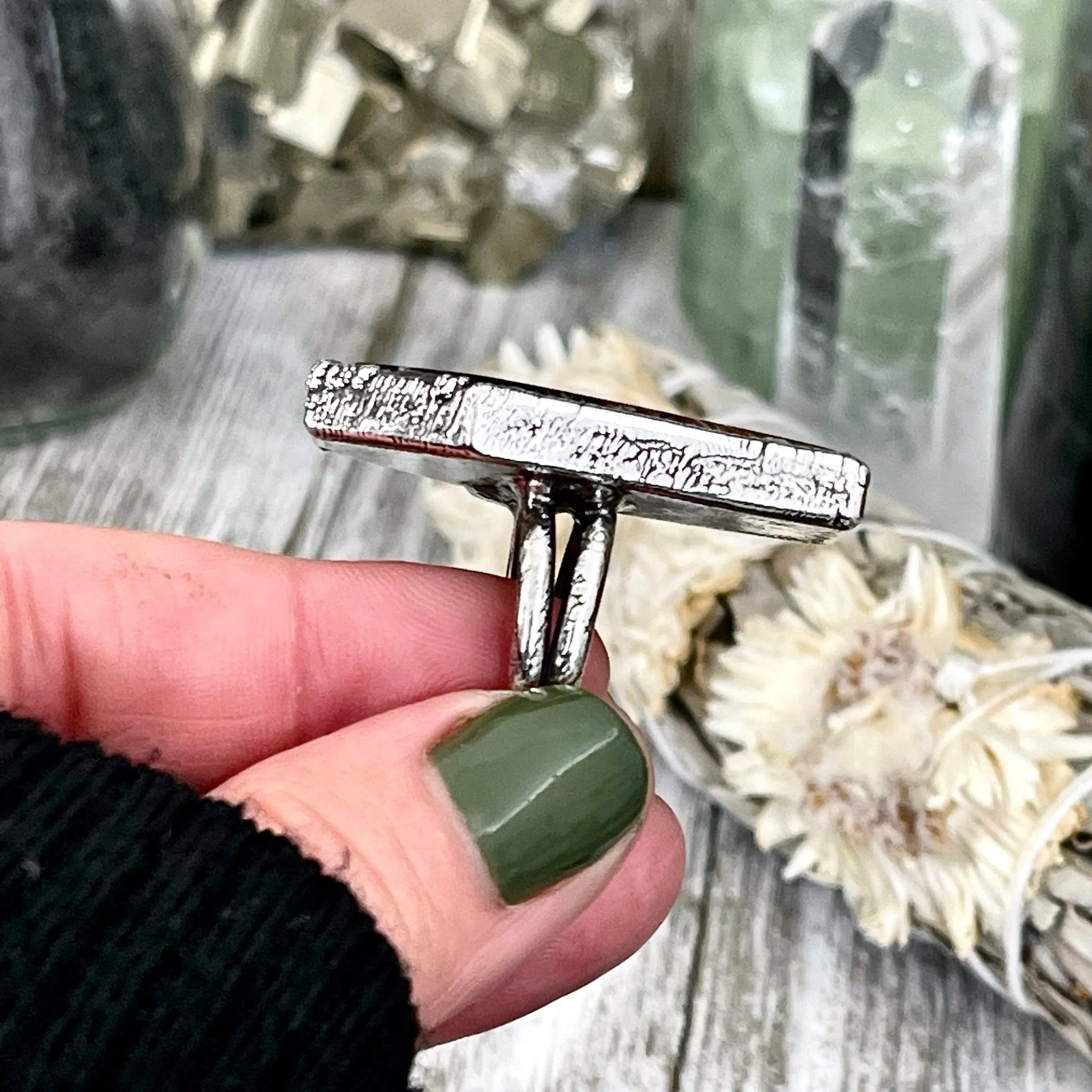 Size 7  Fossilized Palm Root Coffin Statement Ring in Fine Silver / Foxlark Collection - One of a Kind