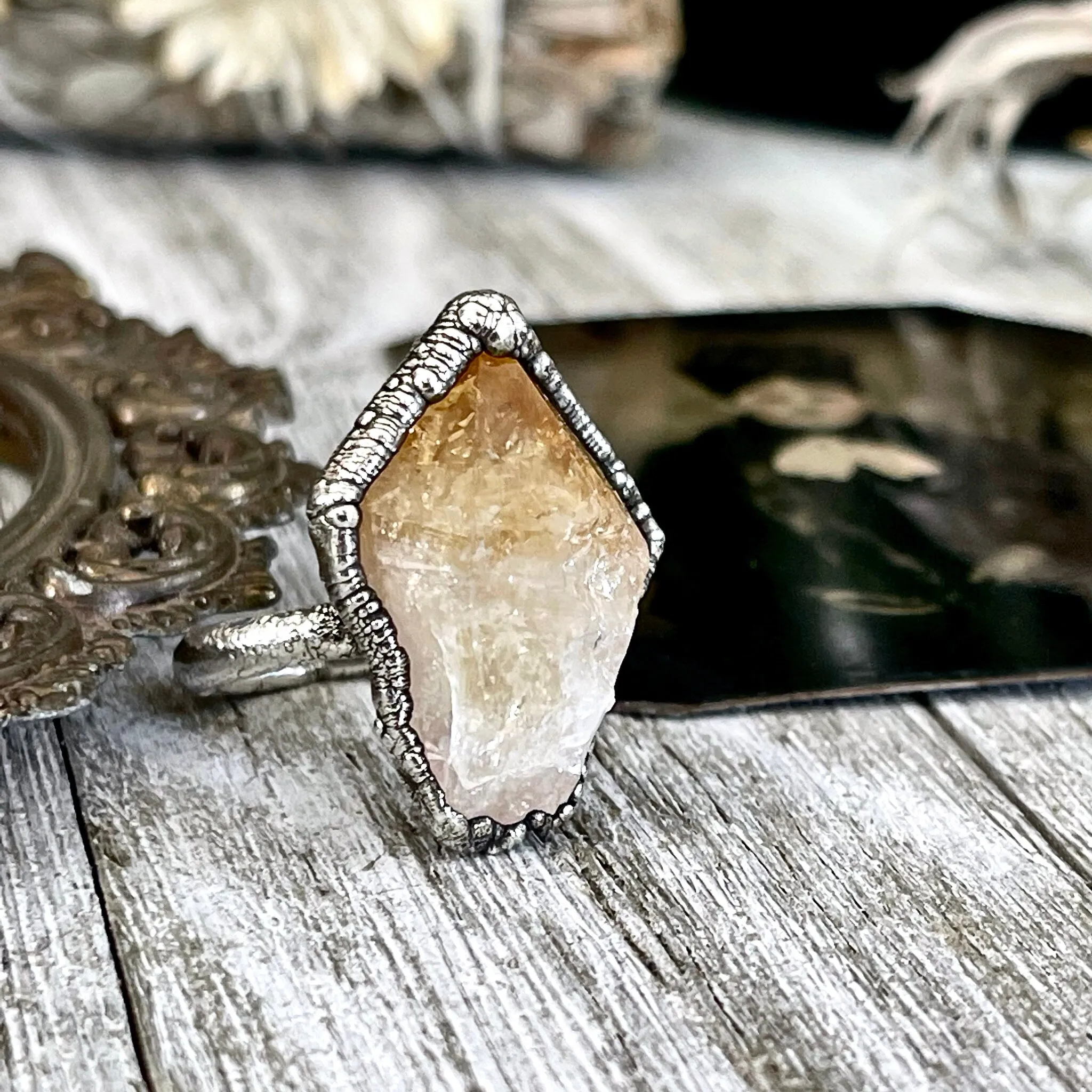 Size 7 Raw Citrine Ring Set in Fine Silver  / Foxlark Collection - One of a Kind