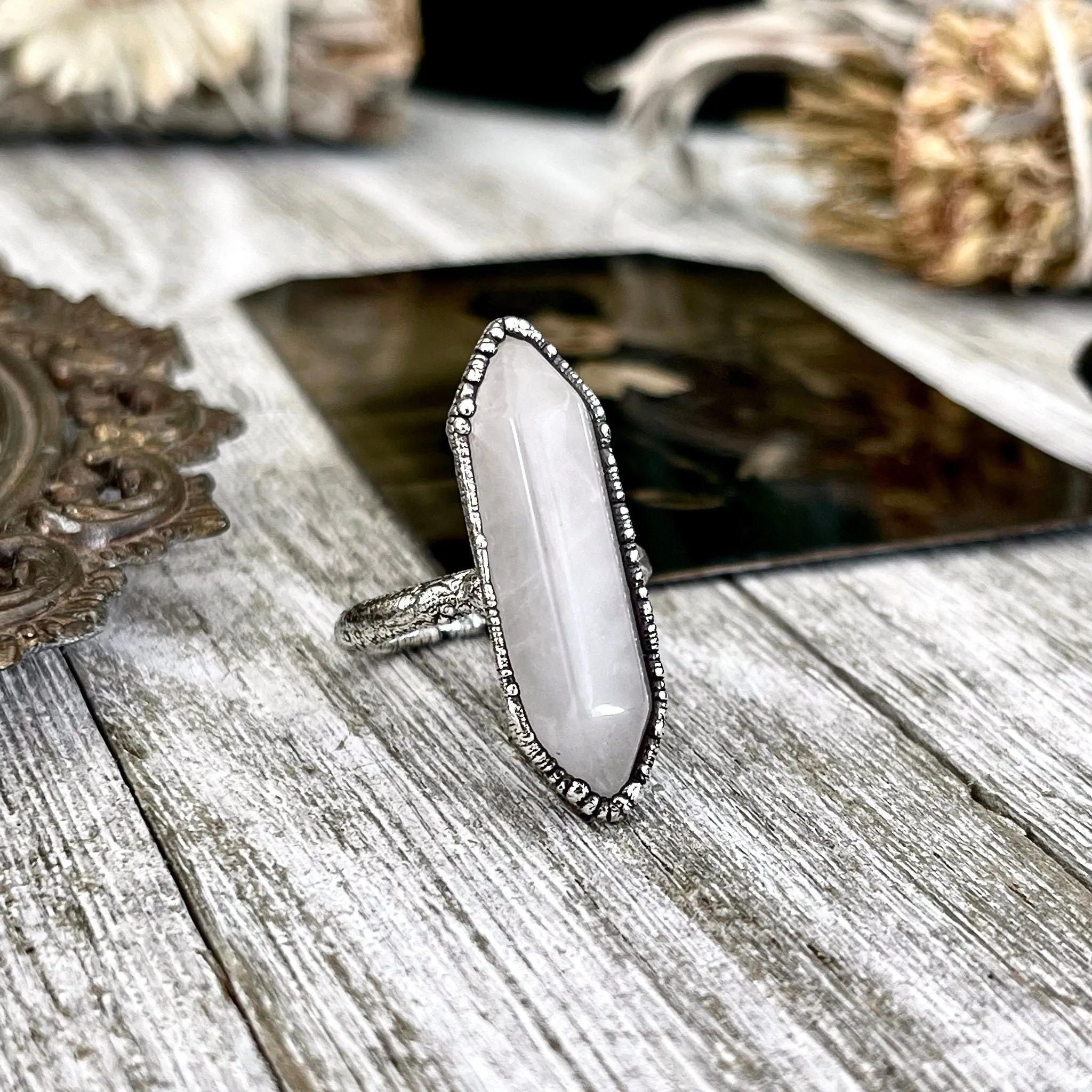 Size 7 Rose Quartz Point Ring Set in Fine Silver / Foxlark Collection - One of a Kind