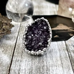 Size 7.5 Big Raw Amethyst Purple Crystal Ring in Fine Silver / Foxlark Collection - One of a Kind